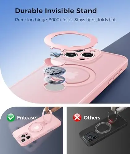 FNTCASE for iPhone 16 Pro-Max Case: [360 Spin Magnetic Stand] [Compatible with Magsafe] [Screen Protector] Translucent Matte Military Grade Shockproof Full Camera Protective Phone Cover - Pink - 3