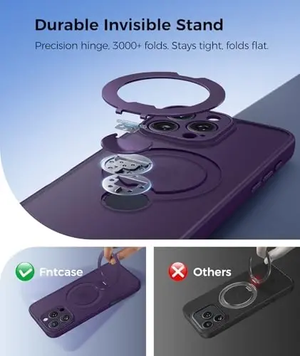 FNTCASE for iPhone 16 Pro-Max Case: [360 Spin Magnetic Stand] [Compatible with Magsafe] [Screen Protector] Translucent Matte Military Grade Shockproof Full Camera Protective Phone Cover - Purple - 3