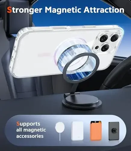 FNTCASE for iPhone 16 Pro-Max Case: Clear Magnetic Phone Cases Compatible with Magsafe Slim Anti Yellowing Military Grade Drop Protection Rugged Protective Transparent Cell Phone Cover (D-Pink) - 4