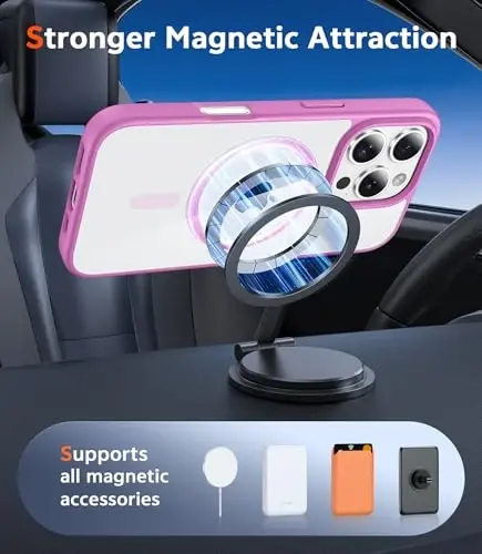 FNTCASE for iPhone 16 Pro-Max Case: Clear Magnetic Phone Cases with Screen Protector Compatible with Magsafe Slim Anti Yellowing Rugged Shockproof Protective Transparent Cell Phone Cover (B-Pink) - 4