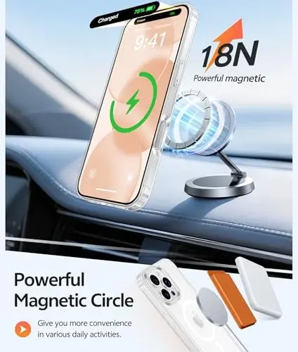 FNTCASE for iPhone 16 Pro Max Case: [Compatible with Magsafe] [Screen Protector] Anti Yellowing Transparent Clear Magnetic Phone Cover - Military Grade Shockproof Drop Proof Protective Cases - Clear - 3