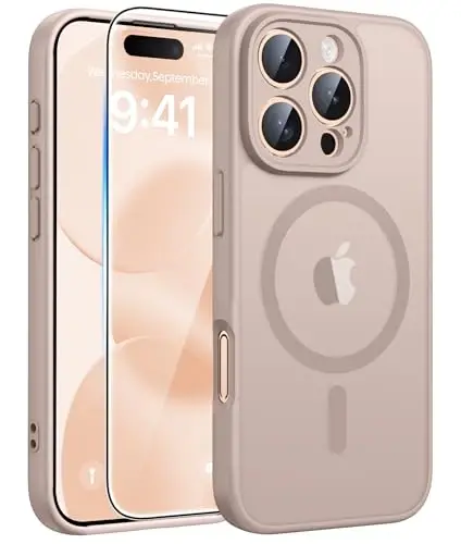 FNTCASE for iPhone 16 Pro Max Case: [Compatible with Magsafe] Translucent Matte Cases with [Full Camera Protection] [Screen Protector] Military Grade Shockproof Protective Phone Cover - Desert Gold 