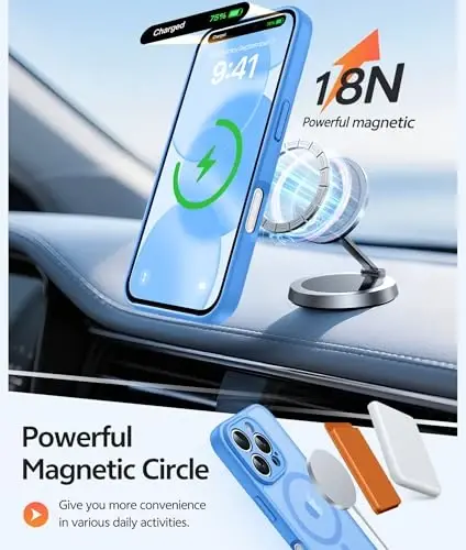 FNTCASE for iPhone 16 Pro Max Case: [Compatible with Magsafe] Translucent Matte Cases with [Full Camera Protection] [Screen Protector] Military Grade Shockproof Protective Phone Cover - Ice Blue - 3