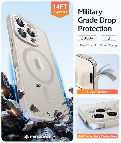 FNTCASE for iPhone 16 Pro Max Case: [Compatible with Magsafe] Translucent Matte Cases with [Full Camera Protection] [Screen Protector] Military Grade Shockproof Protective Phone Cover - Off White - 5