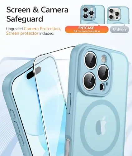 FNTCASE for iPhone 16 Pro Max Case: [Compatible with Magsafe] Translucent Matte Cases with [Full Camera Protection] [Screen Protector] Military Grade Shockproof Protective Phone Cover - Teal - 4