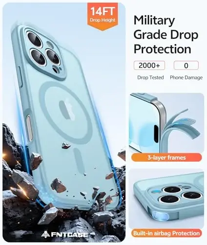 FNTCASE for iPhone 16 Pro Max Case: [Compatible with Magsafe] Translucent Matte Cases with [Full Camera Protection] [Screen Protector] Military Grade Shockproof Protective Phone Cover - Teal - 5