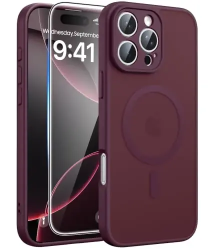 FNTCASE for iPhone 16 Pro Max Case, Fit for Magsafe, Burgundy | Screen Protector, Translucent Matte, Military Grade Drop Proof, Shockproof Protection Bumper, Protective Magnetic Phone Cover - 1