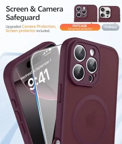 FNTCASE for iPhone 16 Pro Max Case, Fit for Magsafe, Burgundy | Screen Protector, Translucent Matte, Military Grade Drop Proof, Shockproof Protection Bumper, Protective Magnetic Phone Cover - 4