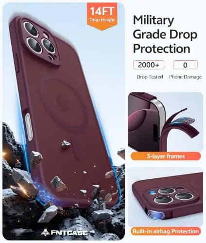 FNTCASE for iPhone 16 Pro Max Case, Fit for Magsafe, Burgundy | Screen Protector, Translucent Matte, Military Grade Drop Proof, Shockproof Protection Bumper, Protective Magnetic Phone Cover - 5
