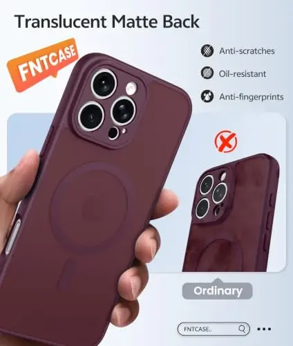 FNTCASE for iPhone 16 Pro Max Case, Fit for Magsafe, Burgundy | Screen Protector, Translucent Matte, Military Grade Drop Proof, Shockproof Protection Bumper, Protective Magnetic Phone Cover - 6