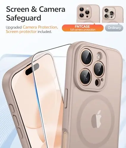FNTCASE for iPhone 16 Pro Max Case: [Magsafe bilan mos keladi] [To‘liq kamera himoyasi] [Ekran himoyachisi] Harbiy darajadagi zarbaga chidamli himoya telefon g‘ilofi - Cho‘l Tilla (Desert Gold) - 4