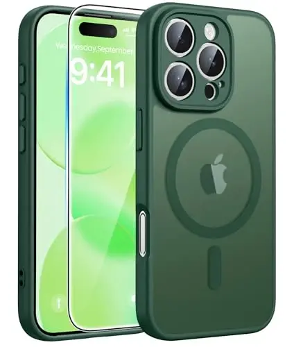 FNTCASE for iPhone 16 Pro Max Case: [Magsafe bilan mos keladi] [To'liq kamera muhofazasi] [Ekran himoyasi] bilan shaffof mat qutilar harbiy darajadagi zarbaga chidamli himoya telefon qopqog'i - Yashil 