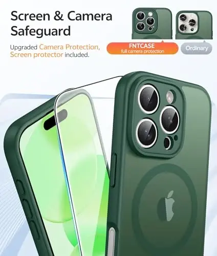FNTCASE for iPhone 16 Pro Max Case: [Magsafe bilan mos keladi] [To'liq kamera muhofazasi] [Ekran himoyasi] bilan shaffof mat qutilar harbiy darajadagi zarbaga chidamli himoya telefon qopqog'i - Yashil - 4