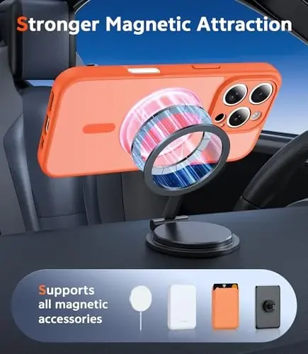FNTCASE for iPhone 16 Pro-Max Case: Matte Magnetic Phone Cases with Screen Protector Compatible with Magsafe Slim Anti Yellowing Rugged Shockproof Protective Translucent Cell Cover (C-Orange) - 4