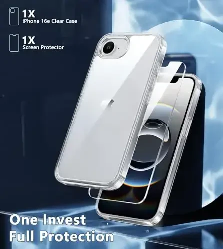 FNTCASE for iPhone 16e Case: Anti Yellowing Shockproof Case | Military Grade Protection Scratch-Resistant Cases | Rugged Slim Transparent Cell Phone Cover (B-Clear) - 3