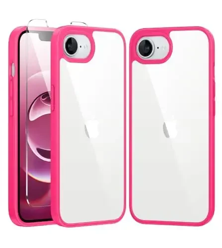 FNTCASE for iPhone 16e Case Clear: Phone Cases Compatible with Magsafe Slim Anti Yellowing Military Grade Drop Protection Rugged Shockproof Protective Transparent Cell Phone Cover (D-Hot Pink) 