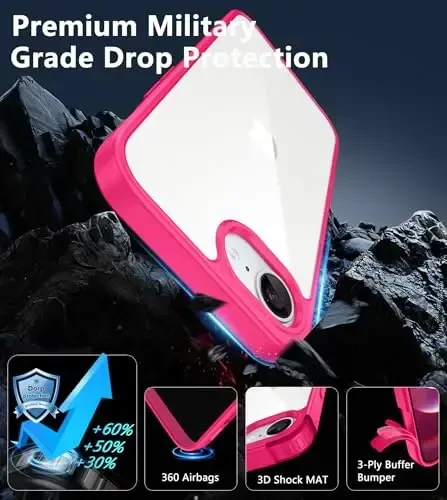 FNTCASE for iPhone 16e Case Clear: Phone Cases Compatible with Magsafe Slim Anti Yellowing Military Grade Drop Protection Rugged Shockproof Protective Transparent Cell Phone Cover (D-Hot Pink) - 6