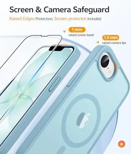 FNTCASE for iPhone 16e Case: [Compatible with Magsafe] Translucent Matte Cases with [Screen Protector] Military Grade Shockproof Protective Phone Cover - Teal - 4