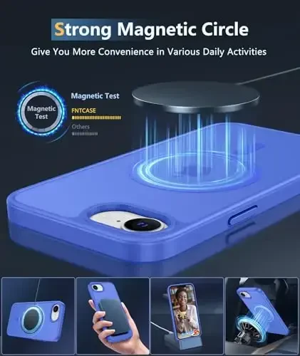 FNTCASE for iPhone 16e Case: [Compatible with Magsafe] Translucent Matte Cases with [Screen Protector] Military Grade Shockproof Protective Phone Cover - Ultramarine - 3