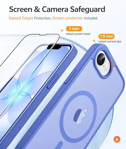 FNTCASE for iPhone 16e Case: [Compatible with Magsafe] Translucent Matte Cases with [Screen Protector] Military Grade Shockproof Protective Phone Cover - Ultramarine - 4