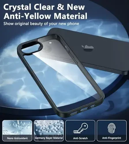 FNTCASE for iPhone 16e Phone Case: Anti Yellowing Shockproof Case | Military Grade Protection Scratch-Resistant Cases | Rugged Slim Transparent Cell Phone Cover (D-Black) - 4