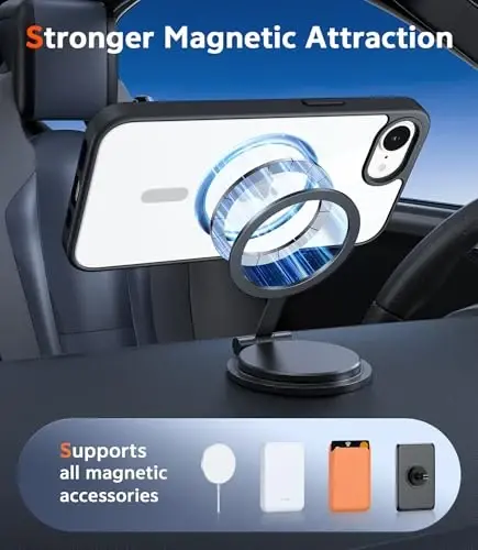 FNTCASE for iPhone 16E Phone Case: Magnetic Rugged Protection | Military Grade Slim Anti Yellowing Phone Cases | Shockproof Scratch-Resistant Transparent Phone Cover (B-Black) - 4