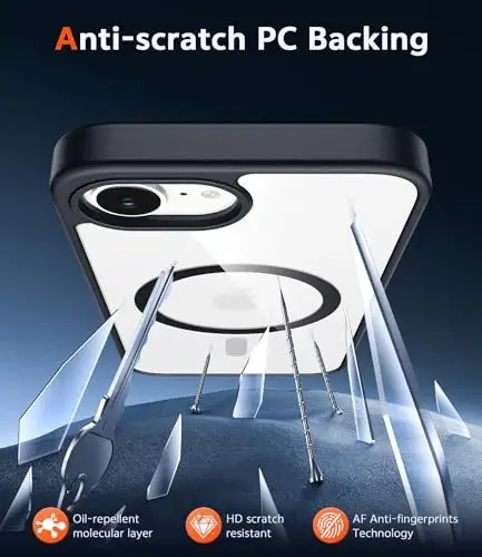 FNTCASE for iPhone 16E Phone Case: Magnetic Rugged Protection | Military Grade Slim Anti Yellowing Phone Cases | Shockproof Scratch-Resistant Transparent Phone Cover (B-Black) - 5