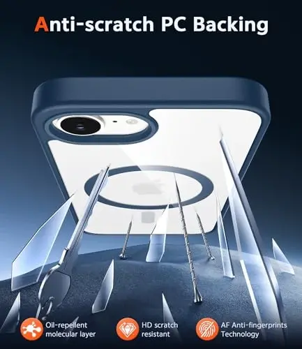 FNTCASE for iPhone 16E Phone Case: Magnetic Rugged Protection | Military Grade Slim Anti Yellowing Phone Cases | Shockproof Scratch-Resistant Transparent Phone Cover (B-Blue) - 5