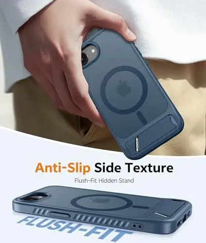 FNTCASE for iPhone 16E Phone Case: [Magnetic Stand] [Compatible with Magsafe] Translucent Matte Military Grade Shockproof Drop Rugged Protective Phone Cover, Blue - 4