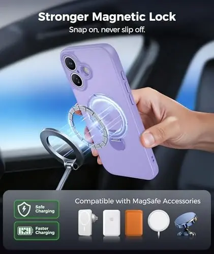 FNTCASE for iPhone 17 Case: [360 Spin Magnetic Stand] [Compatible with Magsafe] [Screen Protector] Translucent Matte Military Grade Shockproof Full Camera Protective Phone Cover - Light Purple - 5