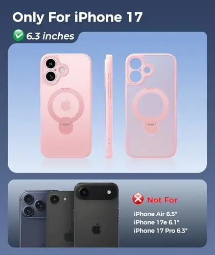 FNTCASE for iPhone 17 Case: [360 Spin Magnetic Stand] [Compatible with Magsafe] [Screen Protector] Translucent Matte Military Grade Shockproof Full Camera Protective Phone Cover - Pink - FNTCASE (1)