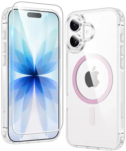 FNTCASE for iPhone 17 Case Clear: Magnetic Phone Cases Compatible with Magsafe Slim Anti Yellowing Military Grade Drop Protection Rugged Shockproof Protective Transparent Cell Cover (C-A Pink) - 1