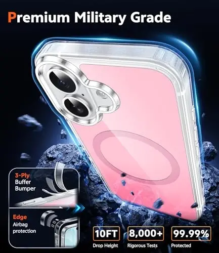 FNTCASE for iPhone 17 Case Clear: Magnetic Phone Cases with Screen Protector Compatible with Magsafe Slim Anti Yellowing Rugged Shockproof Protective Transparent Cell Cover (Pink) - 6