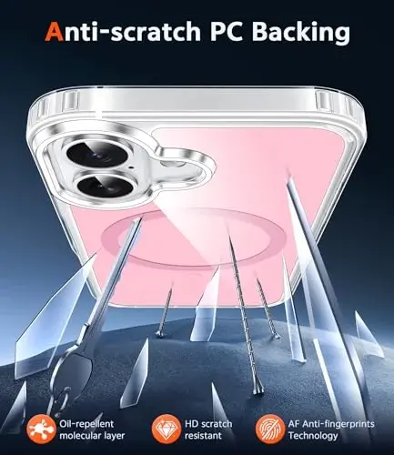 FNTCASE for iPhone 17 Case Clear: Magnetic Phone Cases with Screen Protector Compatible with Magsafe Slim Anti Yellowing Rugged Shockproof Protective Transparent Cell Cover (Pink) - 5