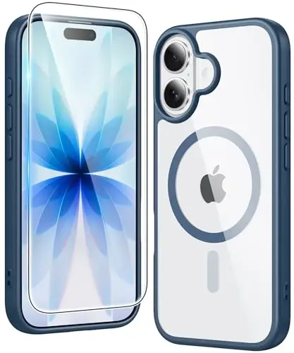 FNTCASE for iPhone 17 Case Clear: Magnetic Phone Cases with Screen Protector Drop Proof Compatible with Magsafe Slim Anti Yellowing Rugged Shockproof Protective Transparent Cell Cover (B-Blue) - FNTCASE