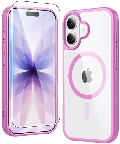 FNTCASE for iPhone 17 Case Clear: Magnetic Phone Cases with Screen Protector Drop Proof Compatible with Magsafe Slim Anti Yellowing Rugged Shockproof Protective Transparent Cell Cover (B-Pink) - FNTCASE