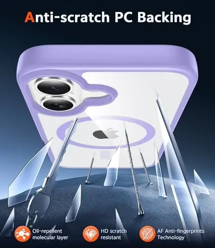 FNTCASE for iPhone 17 Case Clear: Magnetic Phone Cases with Screen Protector Drop Proof Compatible with Magsafe Slim Anti Yellowing Rugged Shockproof Protective Transparent Cell Cover (B-Purple) - 5