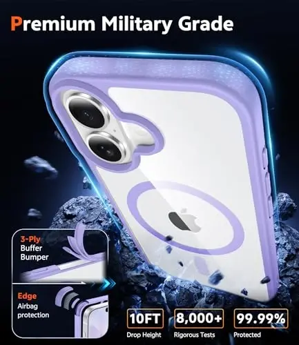 FNTCASE for iPhone 17 Case Clear: Magnetic Phone Cases with Screen Protector Drop Proof Compatible with Magsafe Slim Anti Yellowing Rugged Shockproof Protective Transparent Cell Cover (B-Purple) - 6