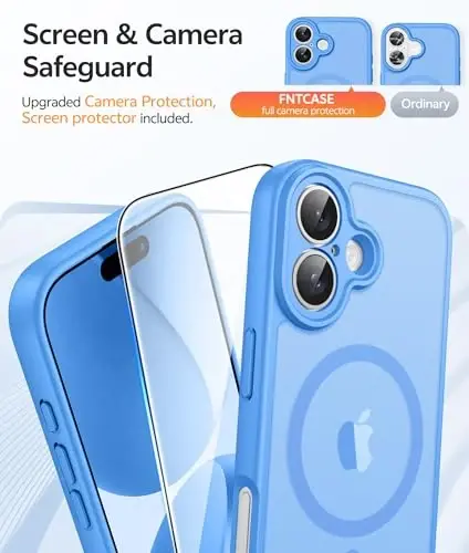 FNTCASE for iPhone 17 Case: [Compatible with Magsafe] Translucent Matte Cases with [Full Camera Protection] [Screen Protector] Military Grade Shockproof Protective Phone Cover - Ice Blue - 4