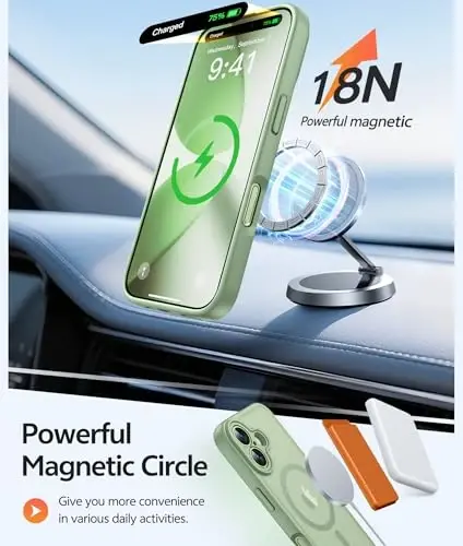 FNTCASE for iPhone 17 Case: [Compatible with Magsafe] Translucent Matte Cases with [Full Camera Protection] [Screen Protector] Military Grade Shockproof Protective Phone Cover - Light Moss - 3