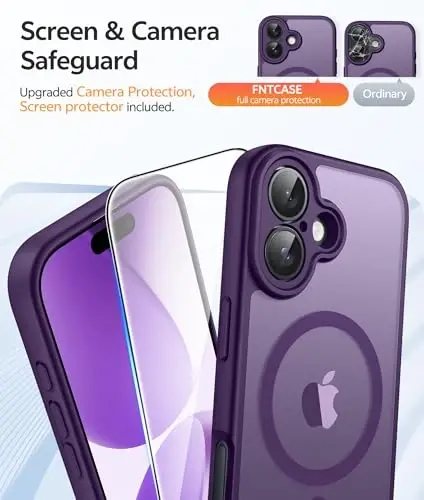 FNTCASE for iPhone 17 Case: [Compatible with Magsafe] Translucent Matte Cases with [Full Camera Protection] [Screen Protector] Military Grade Shockproof Protective Phone Cover - Purple - 4