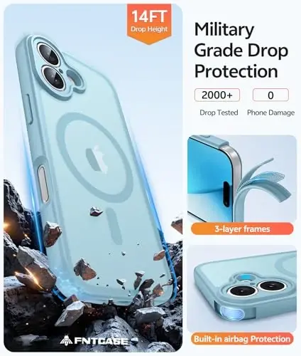 FNTCASE for iPhone 17 Case: [Compatible with Magsafe] Translucent Matte Cases with [Full Camera Protection] [Screen Protector] Military Grade Shockproof Protective Phone Cover - Teal - 5