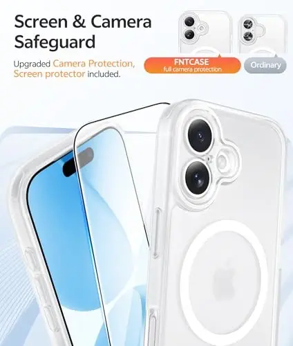 FNTCASE for iPhone 17 Case: [Compatible with Magsafe] Translucent Matte Cases with [Full Camera Protection] [Screen Protector] Military Grade Shockproof Protective Phone Cover - White - 4