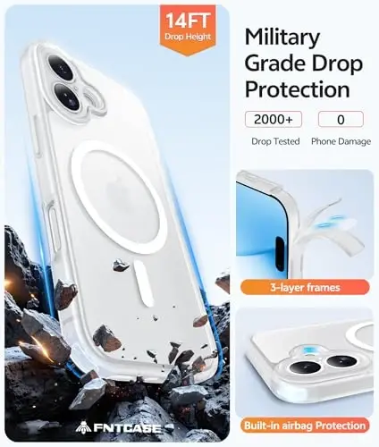 FNTCASE for iPhone 17 Case: [Compatible with Magsafe] Translucent Matte Cases with [Full Camera Protection] [Screen Protector] Military Grade Shockproof Protective Phone Cover - White - 5