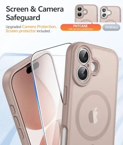 FNTCASE for iPhone 17 Case: [Magsafe bilan mos keladi] [To'liq Kamera Himoyasi] [Ekran Himoyachisi] bilan Shaffof Mat G'iloflar Harbiy Darajadagi Zarbga Chidamli Himoya Telefon Qopqog'i - Cho'l Oltini - 4