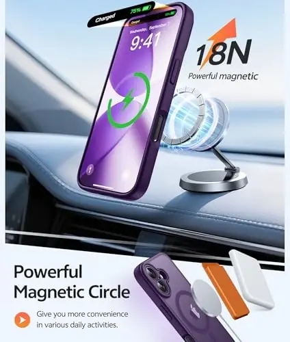 FNTCASE for iPhone 17 Case: [Magsafe bilan mos keladi] [To'liq kamera muhofazasi] [Ekran himoyasi] bilan shaffof mat qoplami Harbiy darajadagi zarbaga chidamli himoya telefon qopqog'i - Binafsha - 3
