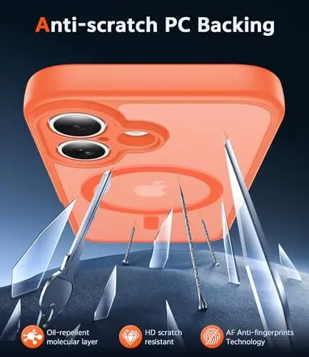 FNTCASE for iPhone 17 Case Matte: Magnetic Phone Cases with Screen Protector Drop Proof Compatible with Magsafe Slim Anti Yellowing Rugged Protective Translucent Cell Phone Cover (C-Orange) - 5