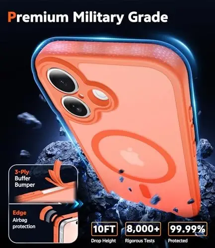 FNTCASE for iPhone 17 Case Matte: Magnetic Phone Cases with Screen Protector Drop Proof Compatible with Magsafe Slim Anti Yellowing Rugged Protective Translucent Cell Phone Cover (C-Orange) - 6