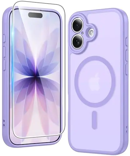 FNTCASE for iPhone 17 Case Matte: Magnetic Phone Cases with Screen Protector Drop Proof Compatible with Magsafe Slim Anti Yellowing Rugged Protective Translucent Cell Phone Cover (C-Purple) 