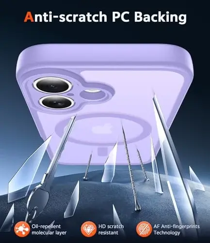 FNTCASE for iPhone 17 Case Matte: Magnetic Phone Cases with Screen Protector Drop Proof Compatible with Magsafe Slim Anti Yellowing Rugged Protective Translucent Cell Phone Cover (C-Purple) - 5